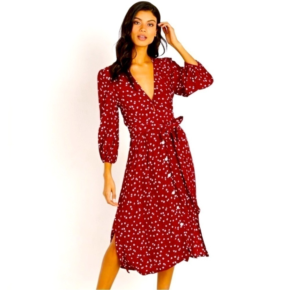 Faithfull the Brand burgundy floral Midi Belted Dress Size 4 (A-4)